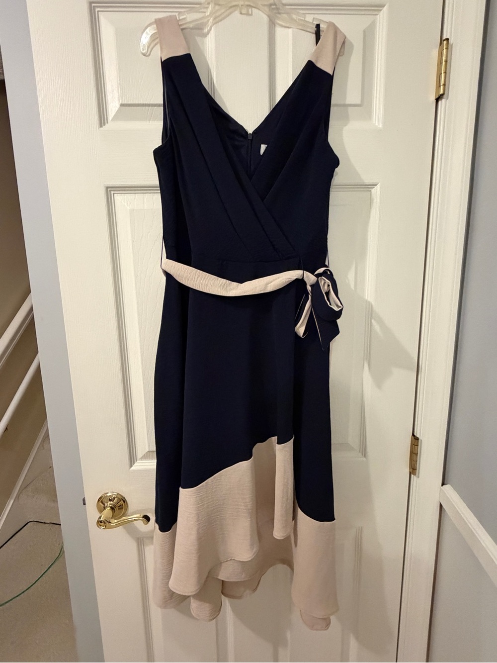 Harper Navy and Beige Sleeveless V-Neck High-Low Dress